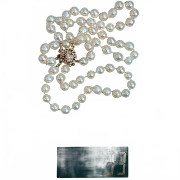 8" Triple Strand Freshwater Pearl Bracelet 14k GP Floral - Picture 8 of 10